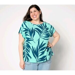 d&co BEACH Women's Tropical Leaf Print Tunic Top Plus Size 2X ptp 29"